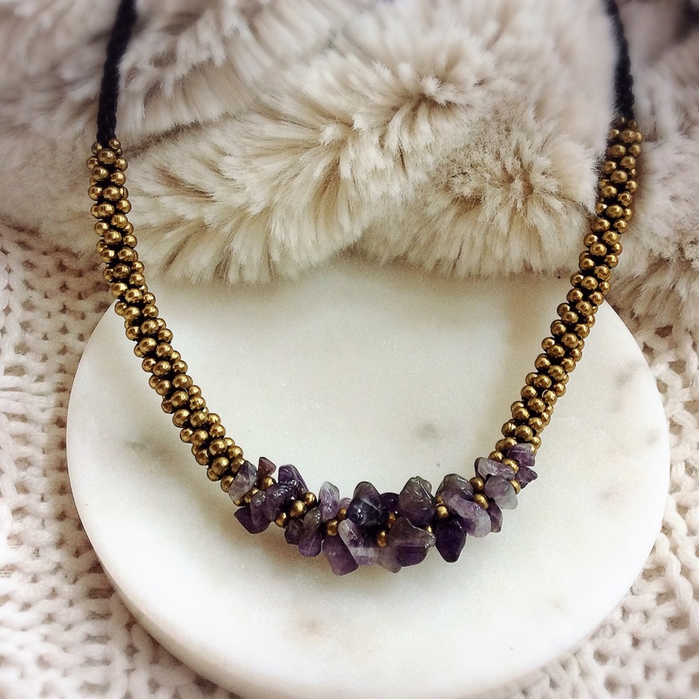 Amethyst & Brass Bead Necklace